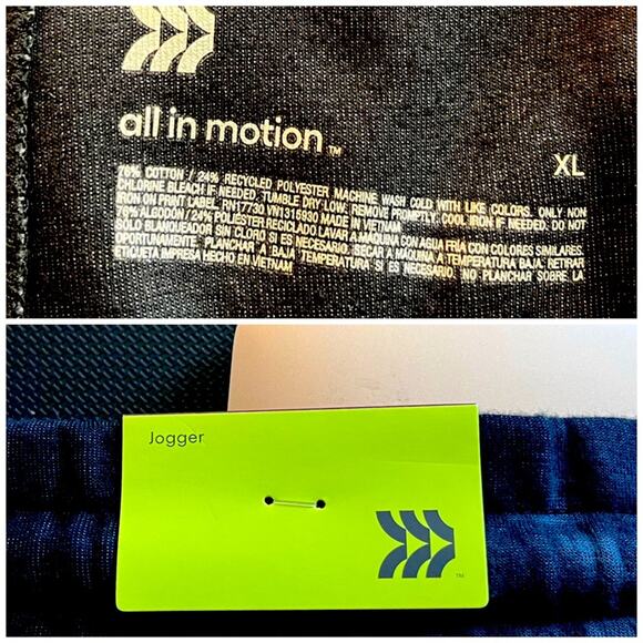 All In Motion NEW Men’s Premium Joggers Sweatpants Black Gray Cotton Size XL - Picture 5 of 7